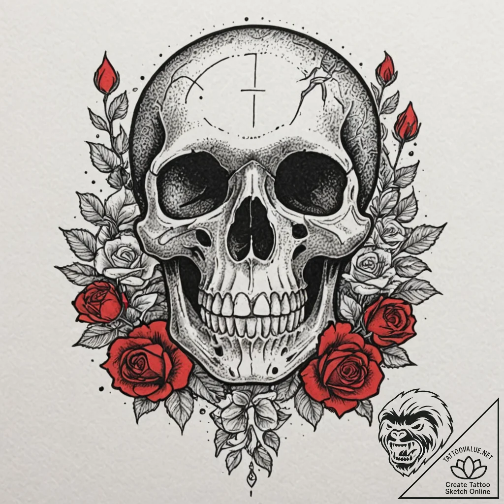 Mushroom bloom beneath bone helm, tattoo draw... - tattoo sketch (№1753479403_0, 25.07.2025 21:36) — tattoovalue.net