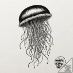 Jellyfish, tattoo line art, dotwork shading,… – tattoo sketch (№1753479993_0, 25.07.2025 21:46) — tattoovalue.net