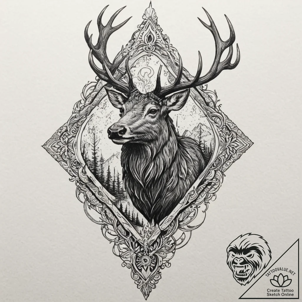 Burning stag racing through void, tattoo sket... - tattoo sketch (№1753480782_0, 25.07.2025 21:59) — tattoovalue.net
