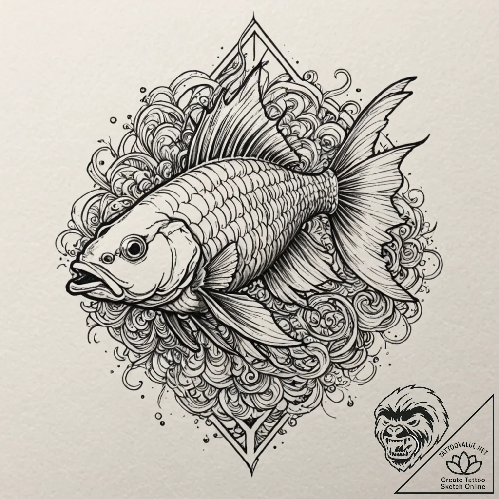 Fighting fish (beta) with fins like silk robe... - tattoo sketch (№1753481360_0, 25.07.2025 22:09) — tattoovalue.net
