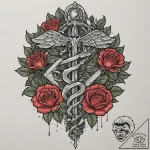 Caduceus staff, representing balance and nego… – tattoo sketch (№1753481761_0, 25.07.2025 22:16) — tattoovalue.net