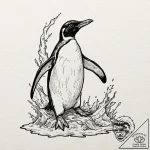 Penguin standing on a melting glacier, artist… – tattoo sketch (№1753483522_0, 25.07.2025 22:45) — tattoovalue.net