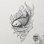 Koi fish leaping through fire, concept art fo… – tattoo sketch (№1753484300_0, 25.07.2025 22:58) — tattoovalue.net