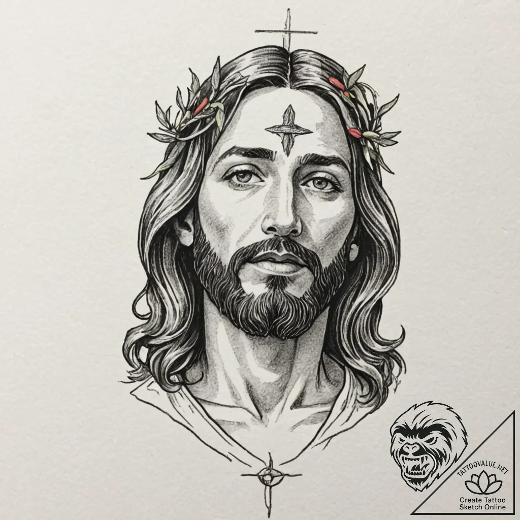 Jesus christ, tattoo sketch design, on a clea... - tattoo sketch (№1753484688_0, 25.07.2025 23:04) — tattoovalue.net