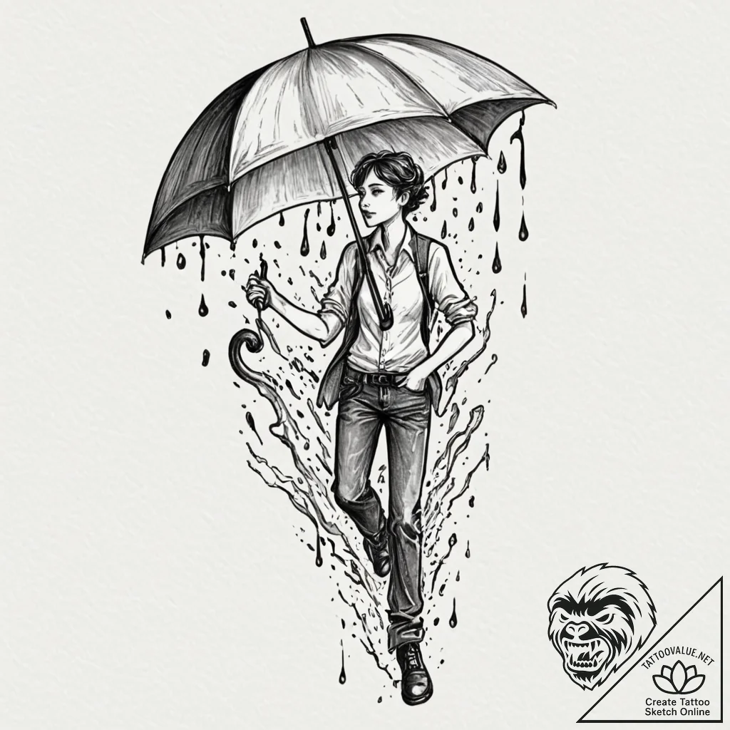 Umbrella that catches acid rain, slowly disso... - tattoo sketch (№1753485075_0, 25.07.2025 23:11) — tattoovalue.net