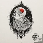 Werewolf howling at a blood moon, tattoo sket… – tattoo sketch (№1753485270_0, 25.07.2025 23:14) — tattoovalue.net
