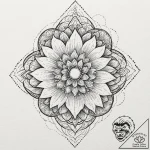 Hidden relic beneath celestial bloom, concept… – tattoo sketch (№1753485464_0, 25.07.2025 23:17) — tattoovalue.net
