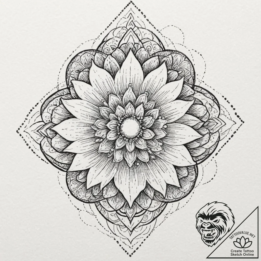 Hidden relic beneath celestial bloom, concept... - tattoo sketch (№1753485464_0, 25.07.2025 23:17) — tattoovalue.net