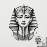 Pharaoh’s death mask with empty, dark eyes, t… – tattoo sketch (№1753485658_0, 25.07.2025 23:20) — tattoovalue.net