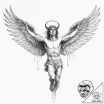 Icarus with melting wings – tattoo sketch (№1753486250_0, 25.07.2025 23:30) — tattoovalue.net