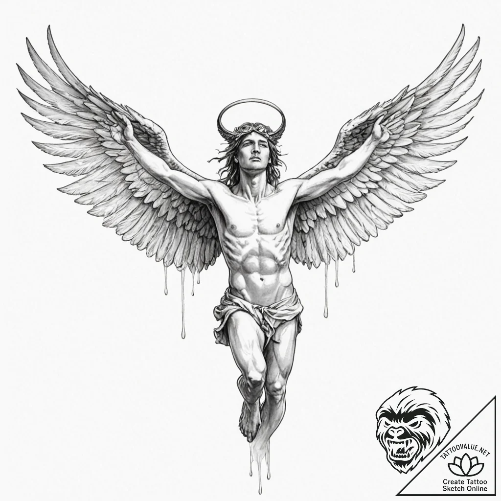 Icarus with melting wings - tattoo sketch (№1753486250_0, 25.07.2025 23:30) — tattoovalue.net