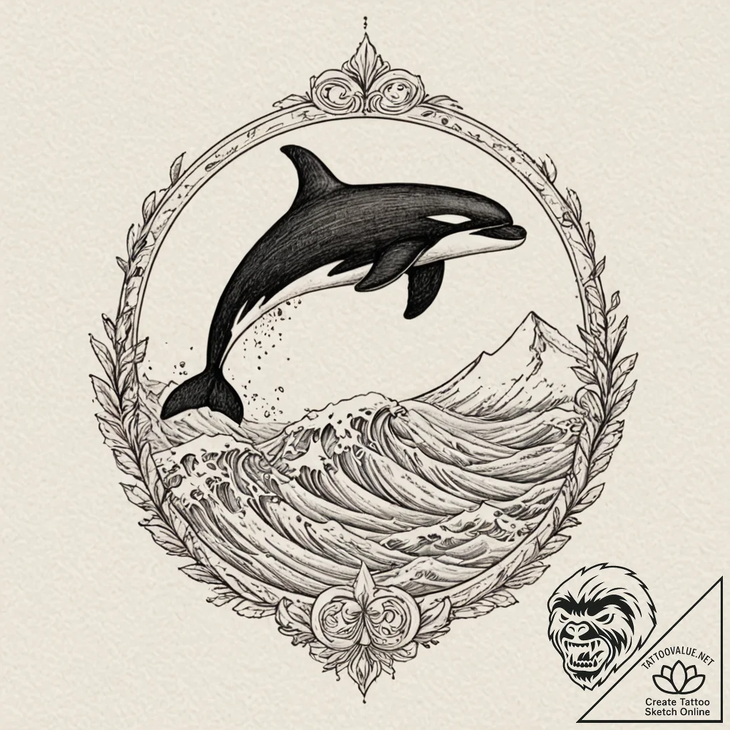 Killer whale (orca) silhouette filled with oc... - tattoo sketch (№1753486637_0, 25.07.2025 23:37) — tattoovalue.net