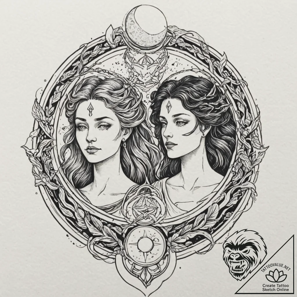 Hecate's triple goddess symbol (waxing, full,... - tattoo sketch (№1753487220_0, 25.07.2025 23:47) — tattoovalue.net