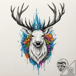 Ice stag crowned with frost, tattoo line art,… – tattoo sketch (№1753488193_0, 26.07.2025 00:03) — tattoovalue.net