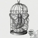 Moth cocoon within iron cage, tattoo flash sh… – tattoo sketch (№1753489166_0, 26.07.2025 00:19) — tattoovalue.net