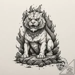 Komainu guardian crumbling in ruins, tattoo l… – tattoo sketch (№1753489554_0, 26.07.2025 00:25) — tattoovalue.net