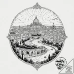 Eternal city of rome, depicted in a vaporwave… – tattoo sketch (№1753489942_0, 26.07.2025 00:32) — tattoovalue.net