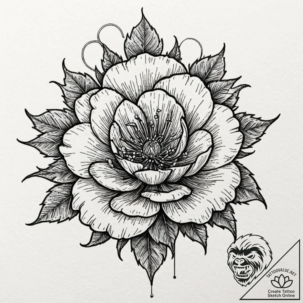 Tudor rose, but made of steel and thorns, ink... - tattoo sketch (№1753490331_0, 26.07.2025 00:38) — tattoovalue.net