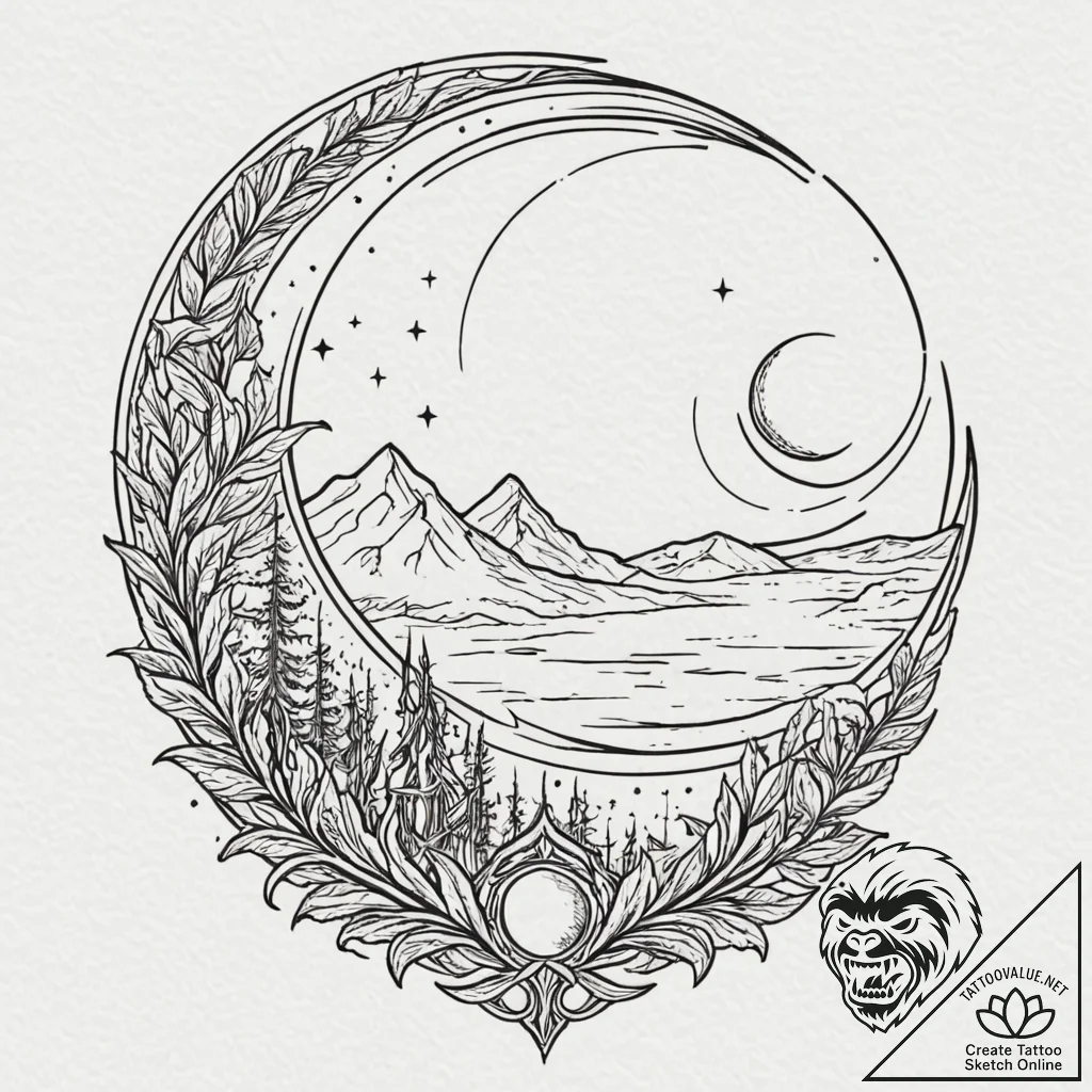 Graven blade beneath spectral moon, artistic... - tattoo sketch (№1753490925_0, 26.07.2025 00:48) — tattoovalue.net