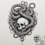 Ashen serpent slithering over skull, artistic… – tattoo sketch (№1753492333_0, 26.07.2025 01:12) — tattoovalue.net