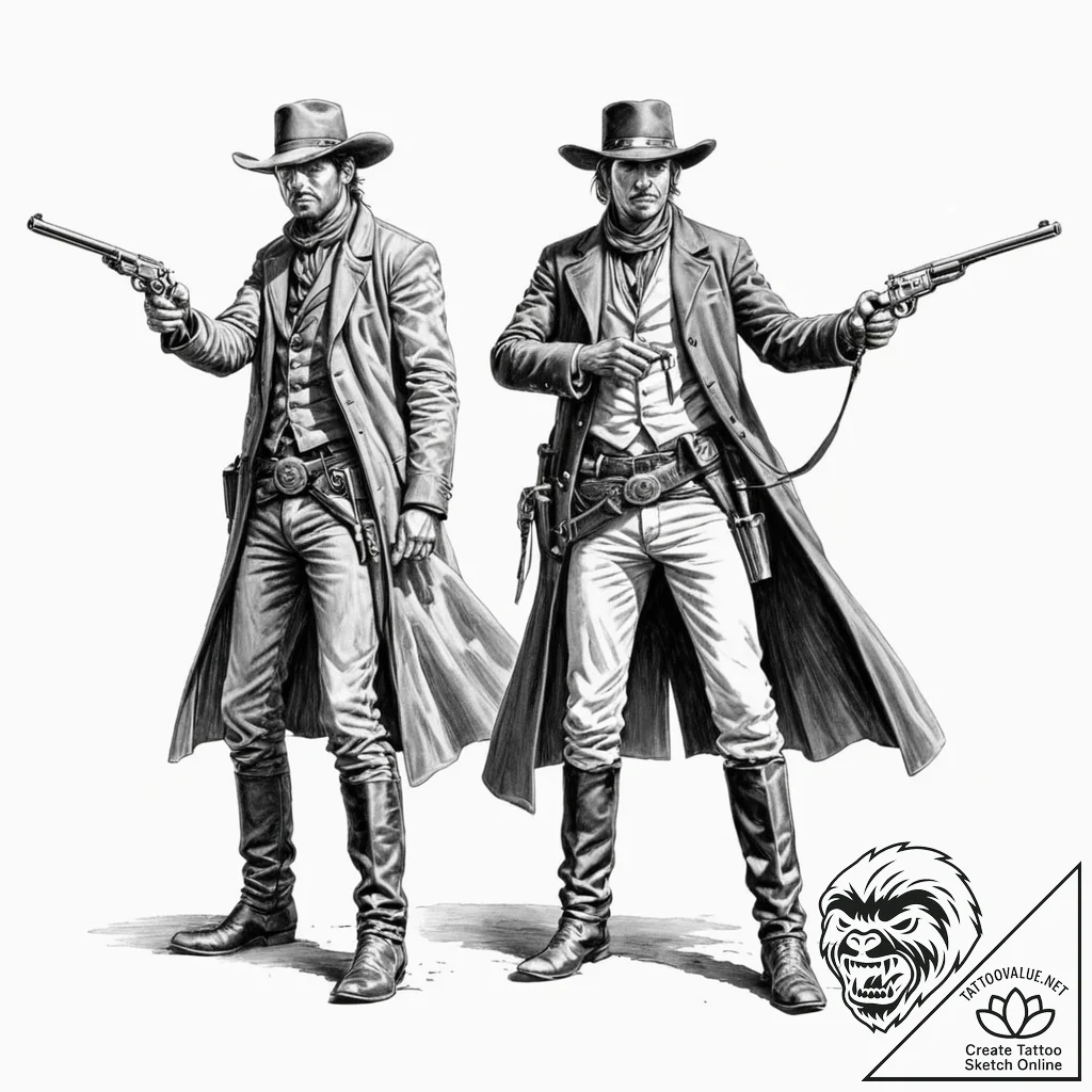 Wild west gunslinger duel - tattoo sketch (№1753492539_0, 26.07.2025 01:15) — tattoovalue.net