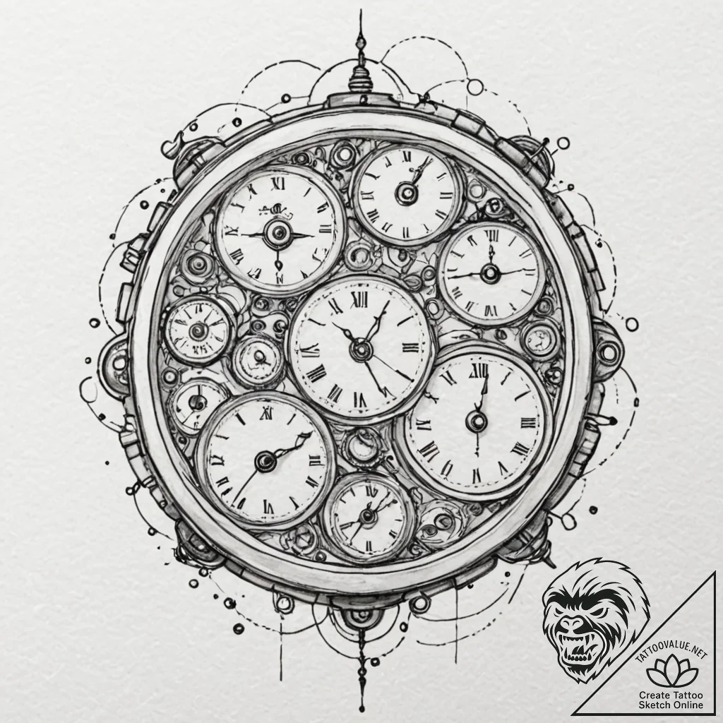Time traveler's watch, with multiple dials fo... - tattoo sketch (№1753492737_0, 26.07.2025 01:18) — tattoovalue.net