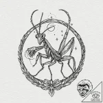 Mantis claw beneath celestial eye, artistic t… – tattoo sketch (№1753492930_0, 26.07.2025 01:22) — tattoovalue.net