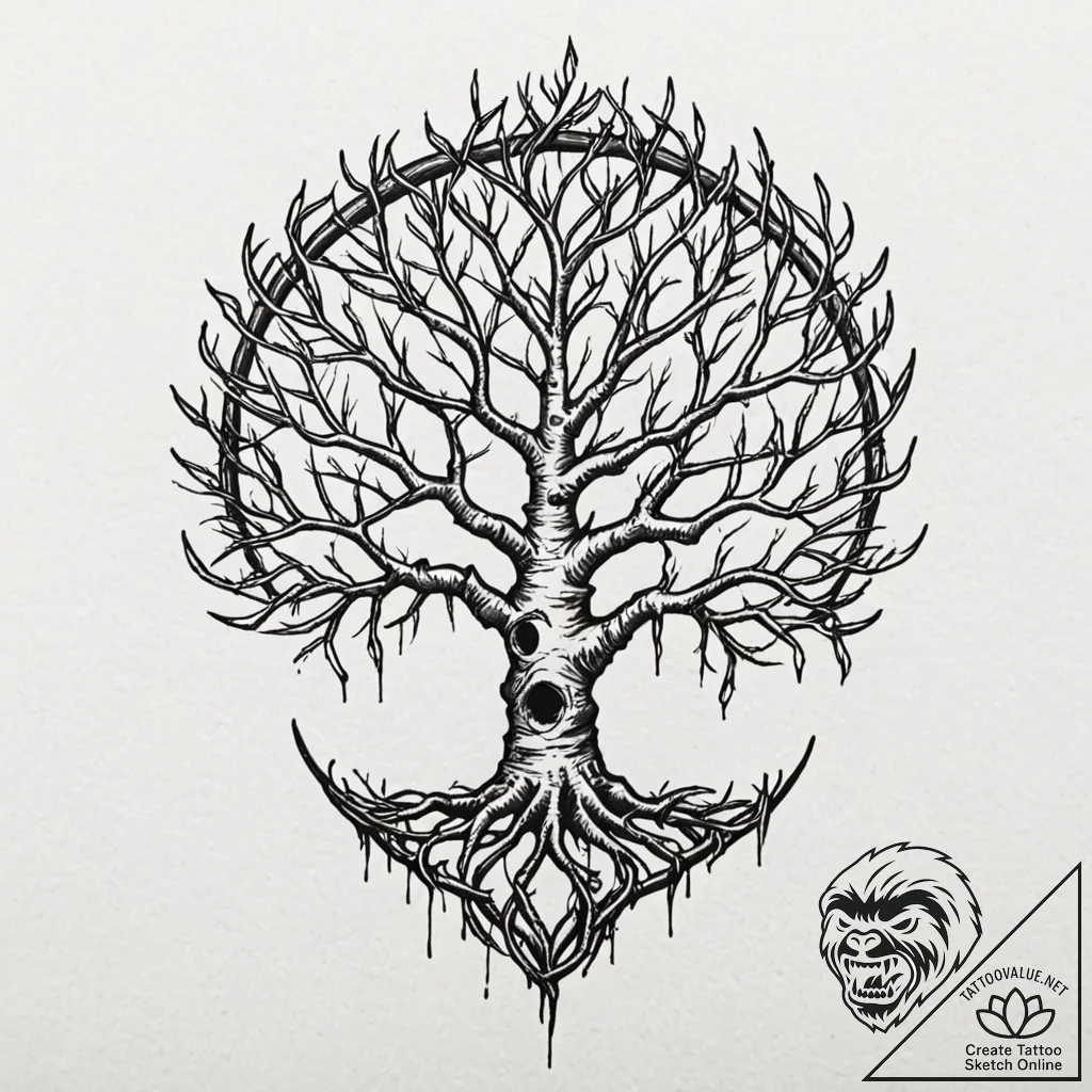 Tree of life wrapped in thorns, tattoo sketch... - tattoo sketch (№1753493909_0, 26.07.2025 01:38) — tattoovalue.net