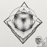 Opal cube floating in ritual circle, tattoo s… – tattoo sketch (№1753494103_0, 26.07.2025 01:41) — tattoovalue.net