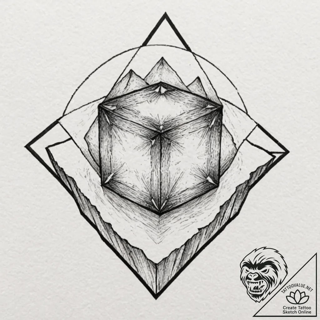 Opal cube floating in ritual circle, tattoo s... - tattoo sketch (№1753494103_0, 26.07.2025 01:41) — tattoovalue.net