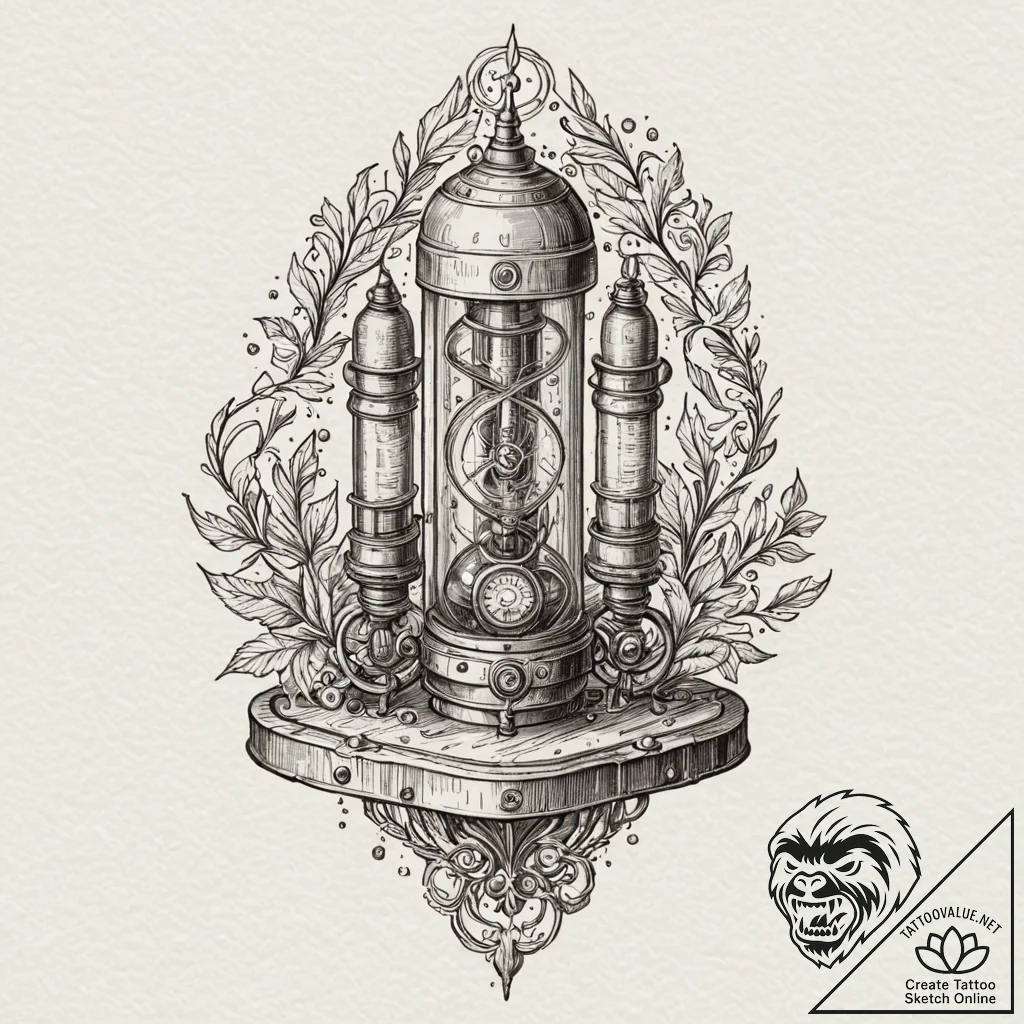 Nixie tube clock, ink illustration for tattoo... - tattoo sketch (№1753494490_0, 26.07.2025 01:48) — tattoovalue.net