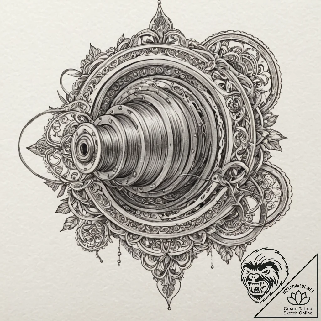 Winch, heavy-duty, with its steel cable under... - tattoo sketch (№1753495316_0, 26.07.2025 02:01) — tattoovalue.net