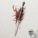 Blood-forged dagger with a handle of carved b… – tattoo sketch (№1753495523_0, 26.07.2025 02:05) — tattoovalue.net