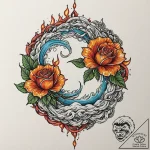 Flaming rose entwined with chains, tattoo fla… – tattoo sketch (№1753495727_0, 26.07.2025 02:08) — tattoovalue.net