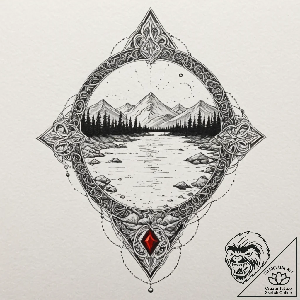 Oracle gazing into crystal pool, tattoo sketc... - tattoo sketch (№1753495930_0, 26.07.2025 02:12) — tattoovalue.net