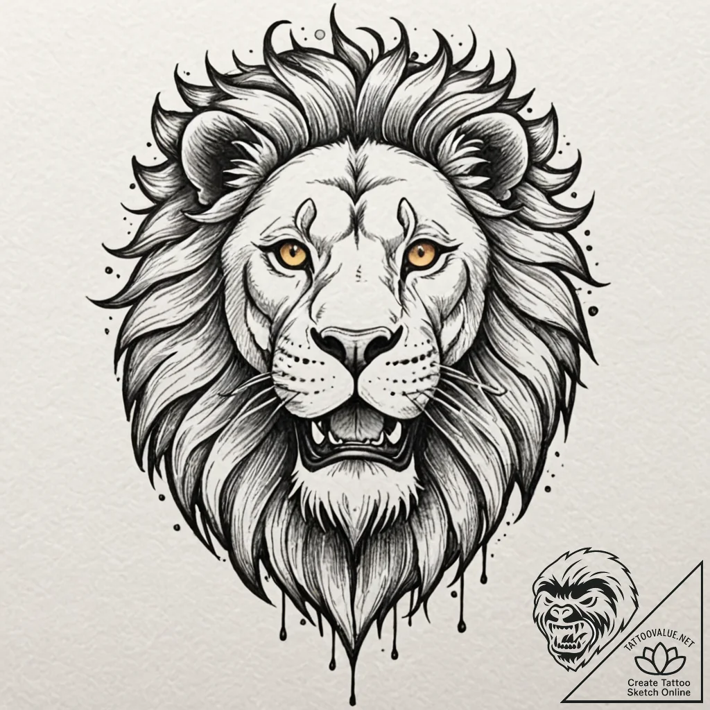 Black lion with ember eyes, tattoo drawing ou... - tattoo sketch (№1753496133_0, 26.07.2025 02:15) — tattoovalue.net