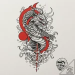 Jade dagger beneath crimson moon, tattoo draw… – tattoo sketch (№1753496541_0, 26.07.2025 02:22) — tattoovalue.net