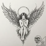 Fallen angel with tattered wings, tattoo sket… – tattoo sketch (№1753496940_0, 26.07.2025 02:29) — tattoovalue.net
