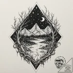 Palisade of bones beneath starlight, ink illu… – tattoo sketch (№1753497148_0, 26.07.2025 02:32) — tattoovalue.net