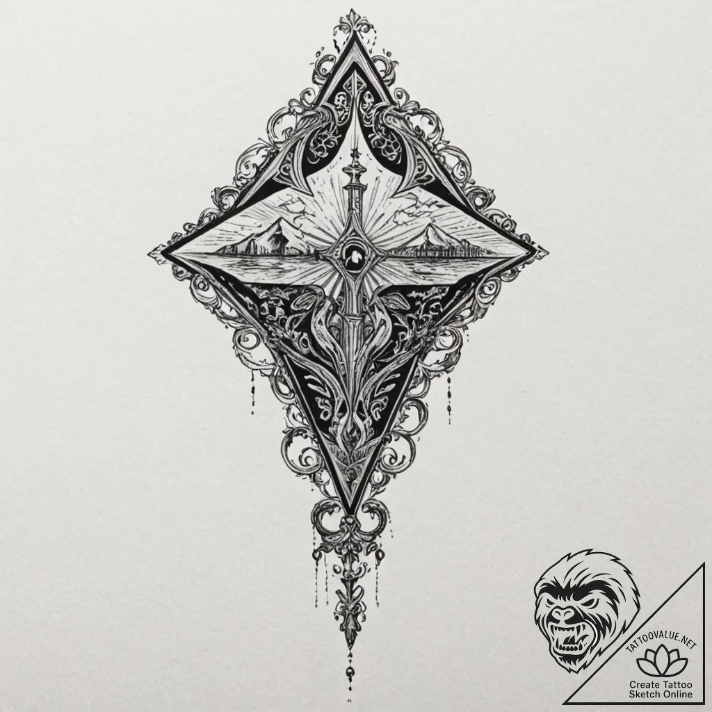 Kite trapped in bone spire, tattoo drawing ou... - tattoo sketch (№1753497757_0, 26.07.2025 02:42) — tattoovalue.net