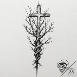 Nexus of roots consuming relic, artistic tatt… – tattoo sketch (№1753498168_0, 26.07.2025 02:49) — tattoovalue.net