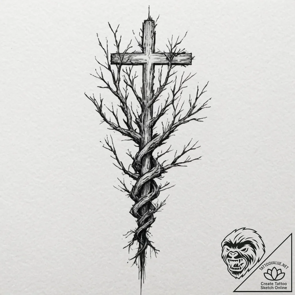 Nexus of roots consuming relic, artistic tatt... - tattoo sketch (№1753498168_0, 26.07.2025 02:49) — tattoovalue.net