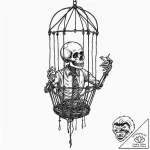 Puppet strings tangled in bone cage, artistic… – tattoo sketch (№1753498367_0, 26.07.2025 02:52) — tattoovalue.net