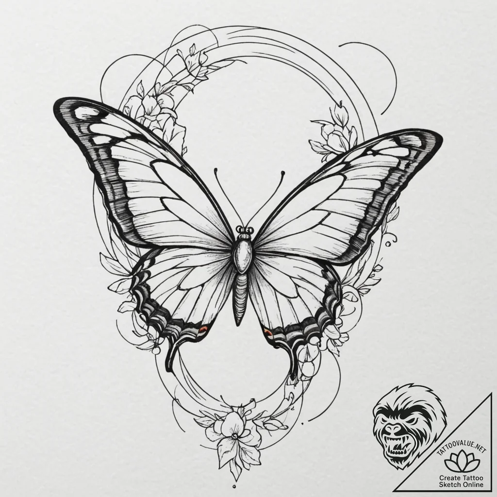 Angelic butterfly leaving light trail, tattoo... - tattoo sketch (№1753498758_0, 26.07.2025 02:59) — tattoovalue.net