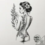 Woman’s back with a spine depicted as a bloom… – tattoo sketch (№1753498952_0, 26.07.2025 03:02) — tattoovalue.net