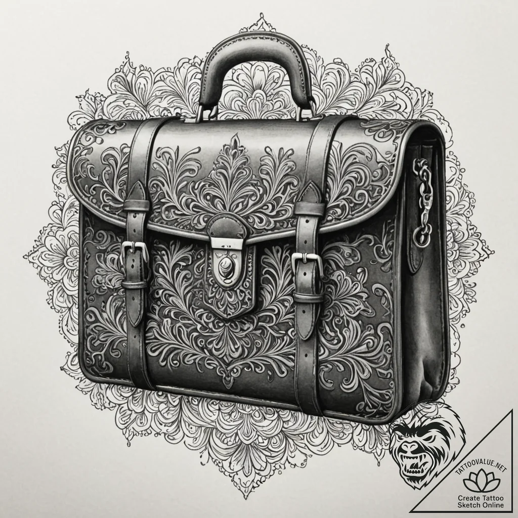 Worn leather briefcase, full of stories, tatt... - tattoo sketch (№1753499533_0, 26.07.2025 03:12) — tattoovalue.net