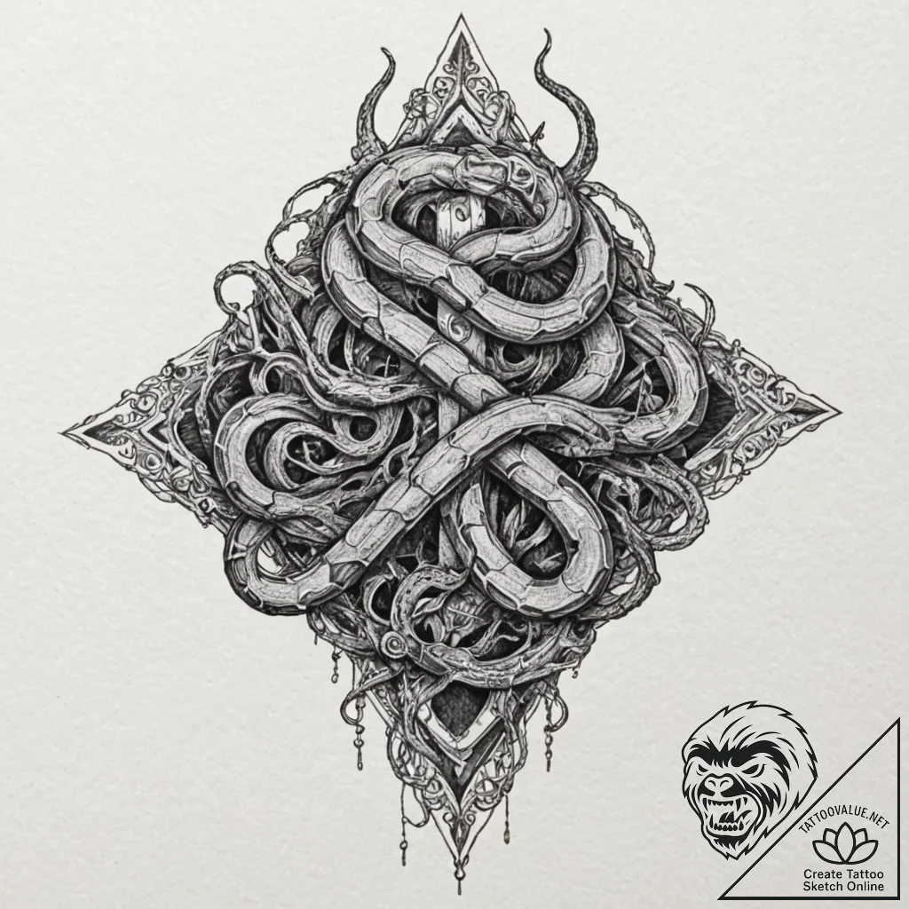 Hidden serpent crowned in bone, concept art f... - tattoo sketch (№1753499728_0, 26.07.2025 03:15) — tattoovalue.net