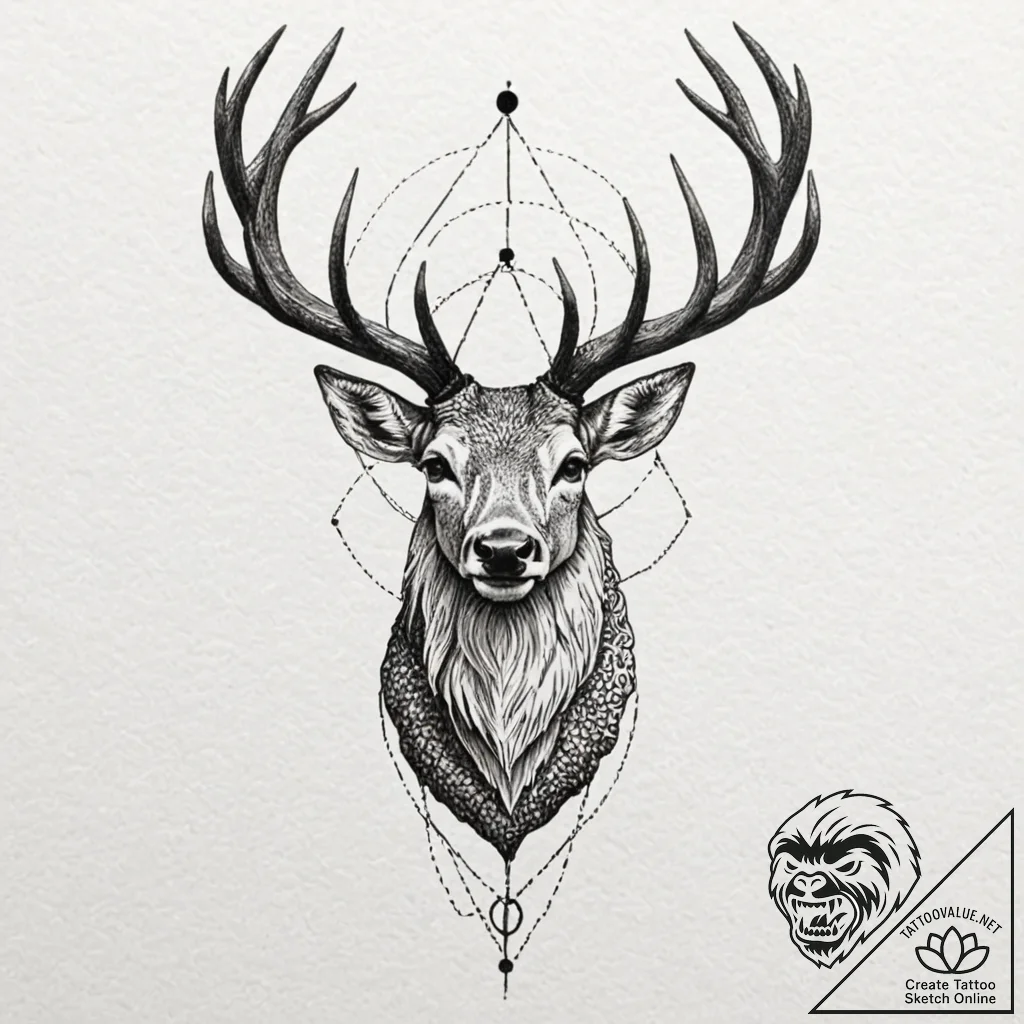 Ashen stag with hollow eyes, tattoo line art,... - tattoo sketch (№1753499923_0, 26.07.2025 03:18) — tattoovalue.net