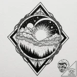 Ice banner beneath celestial storm, tattoo li… – tattoo sketch (№1753500332_0, 26.07.2025 03:25) — tattoovalue.net