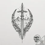 Hallowed dagger beneath celestial gate, ink i… – tattoo sketch (№1753500536_0, 26.07.2025 03:28) — tattoovalue.net